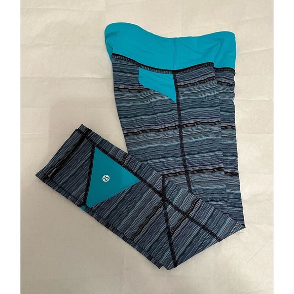 Lululemon Pace Rival Crop Space Dye Twist Naval Peacock Blue Leggings Size 2 - Picture 8 of 9